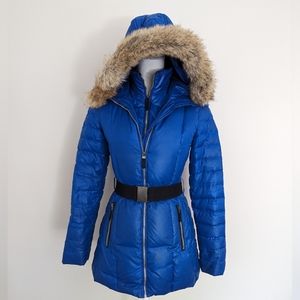Down Jacket in Electric Blue, belted, double zipper